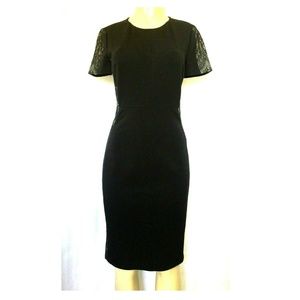 Magaschoni Dress Black Lace On Nude Sheath Short 4